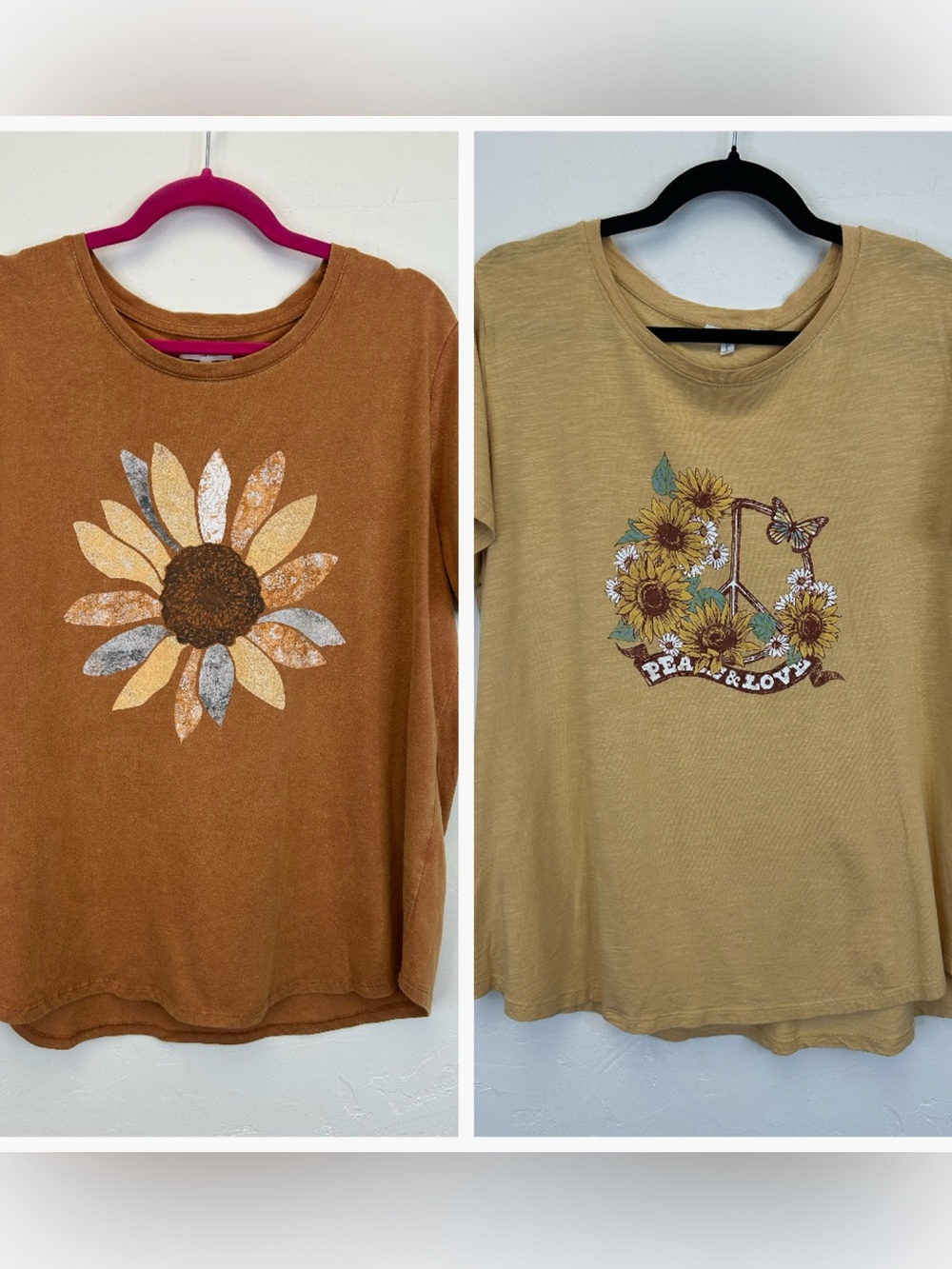 Bundle of 2 Sunflower Peace Graphic Tees Size XXL Lightweight Boho Hippie Basic